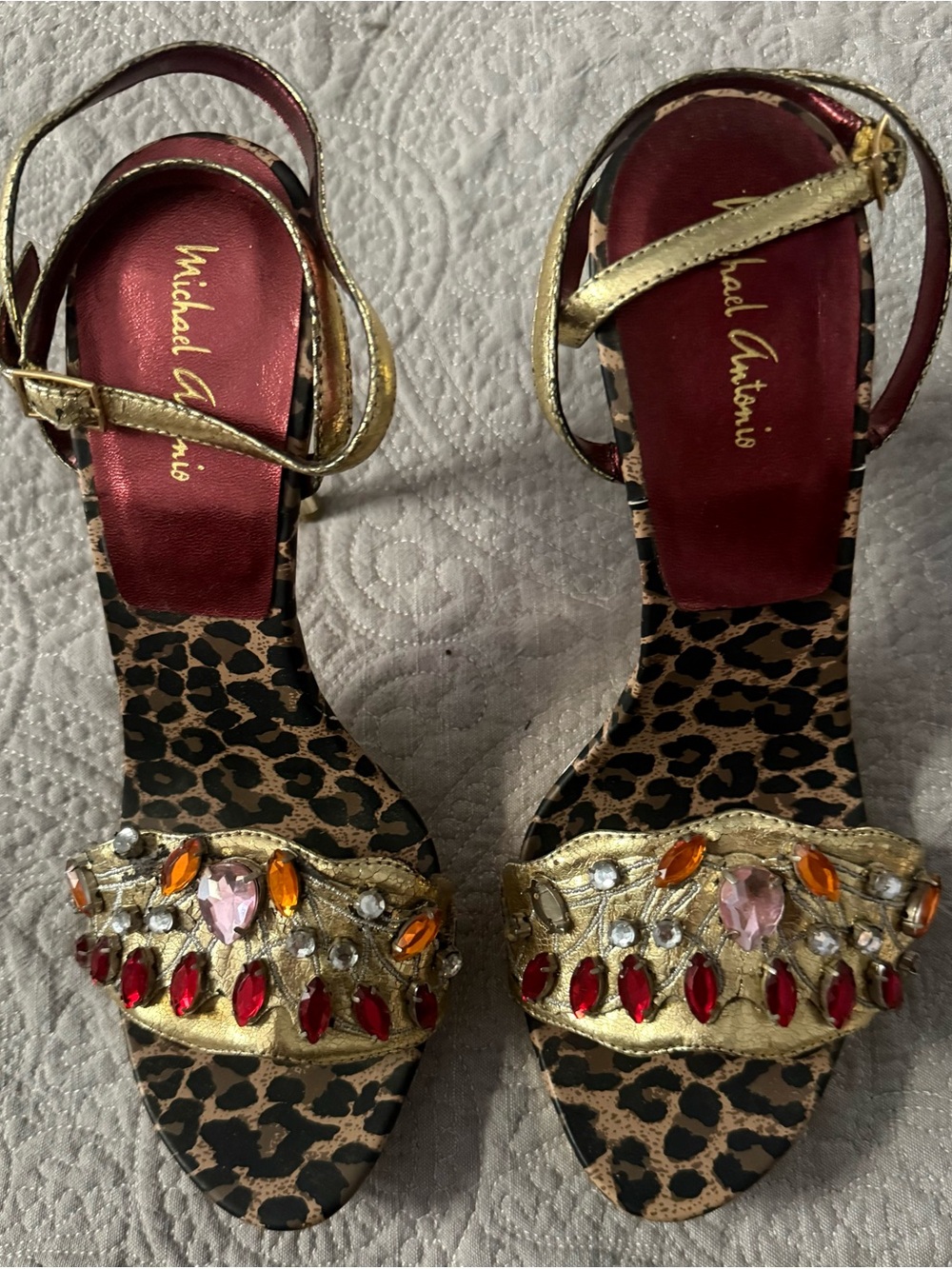 Michael Antonio Vintage leopard print heels and embellished sandals 6/6.5